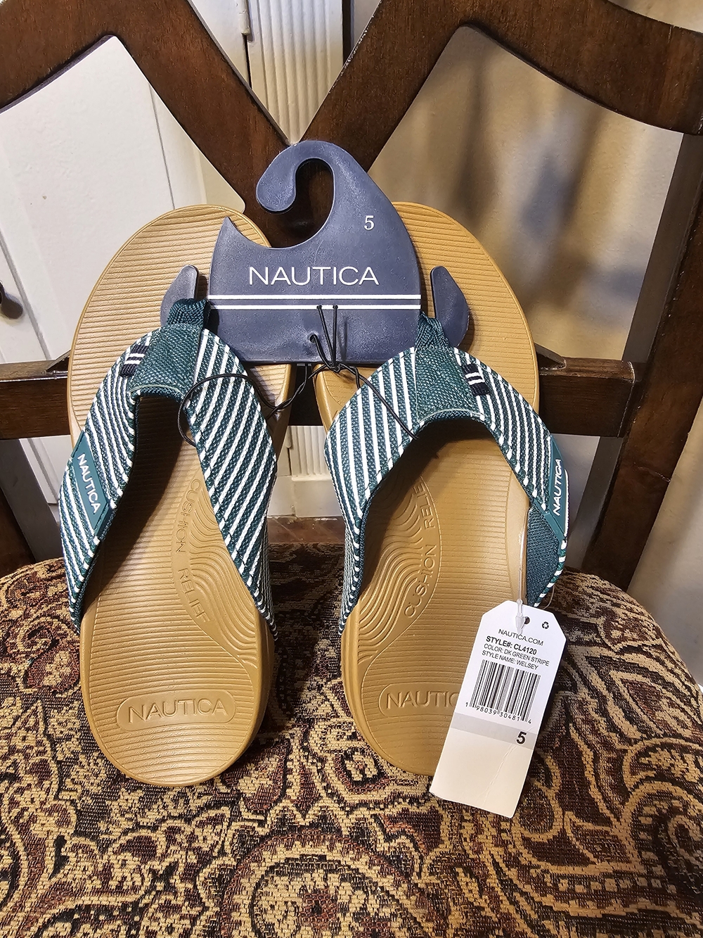 Nautica Women’s Green Striped Flip Flop Sandals